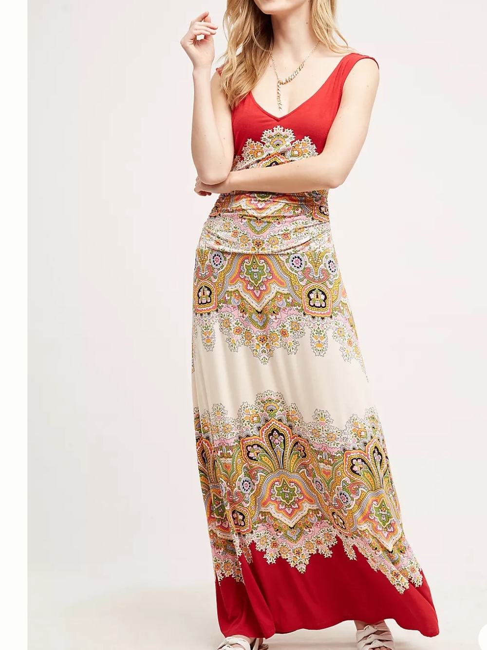 Plenty by Tracy Reese Red and Cream Paisley Border-Print Maxi Dress
